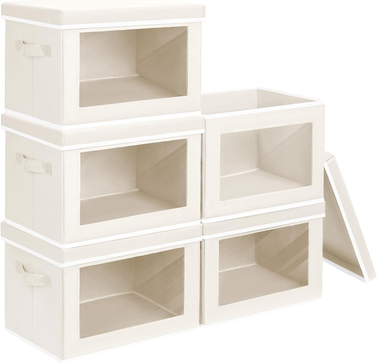 Storage Bins with Lids - Fabric Storage Boxe with Window, Collapsible Closet Organizers with Handles, Decorative Bin, Home Cubes Baskets for Clothes, Hat, Books, Dark Grey