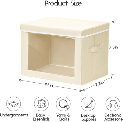 Storage Bins with Lids - Fabric Storage Boxe with Window, Collapsible Closet Organizers with Handles, Decorative Bin, Home Cubes Baskets for Clothes, Hat, Books, Dark Grey