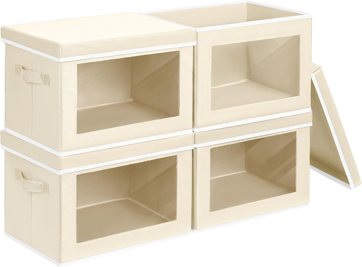 Storage Bins with Lids - Fabric Storage Boxe with Window, Collapsible Closet Organizers with Handles, Decorative Bin, Home Cubes Baskets for Clothes, Hat, Books, Dark Grey