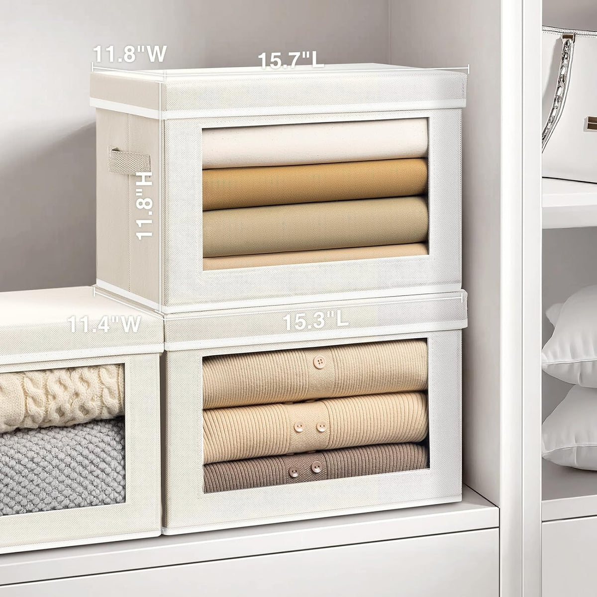 Storage Bins with Lids - Fabric Storage Boxe with Window, Collapsible Closet Organizers with Handles, Decorative Bin, Home Cubes Baskets for Clothes, Hat, Books, Dark Grey