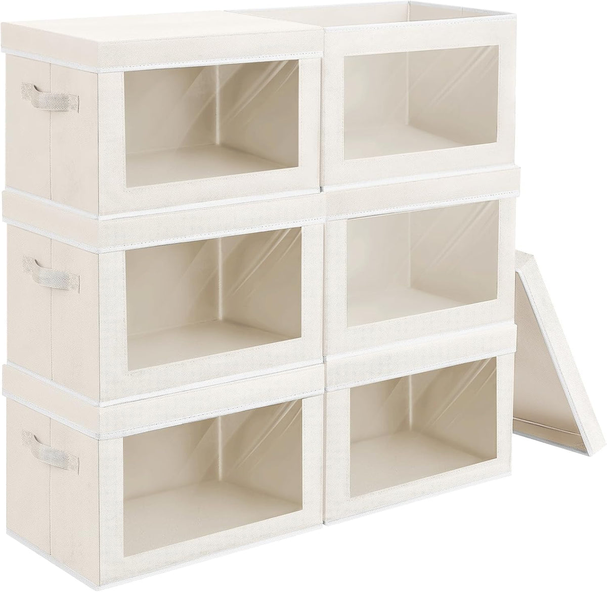 Storage Bins with Lids - Fabric Storage Boxe with Window, Collapsible Closet Organizers with Handles, Decorative Bin, Home Cubes Baskets for Clothes, Hat, Books, Dark Grey
