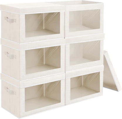 Storage Bins with Lids - Fabric Storage Boxe with Window, Collapsible Closet Organizers with Handles, Decorative Bin, Home Cubes Baskets for Clothes, Hat, Books, Dark Grey