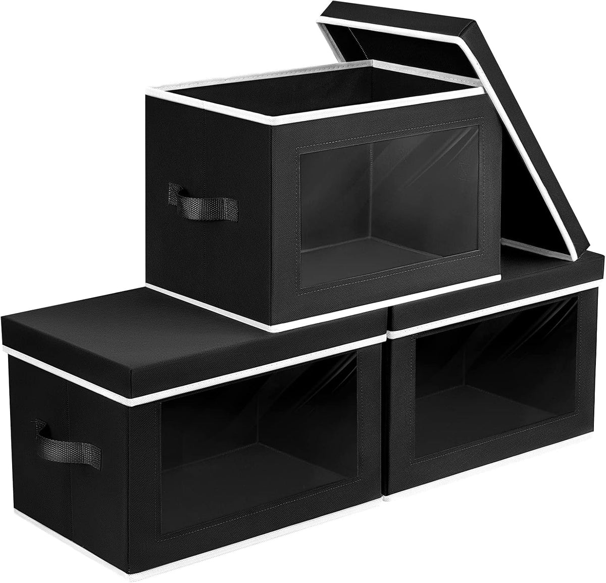 Storage Bins with Lids - Fabric Storage Boxe with Window, Collapsible Closet Organizers with Handles, Decorative Bin, Home Cubes Baskets for Clothes, Hat, Books, Dark Grey