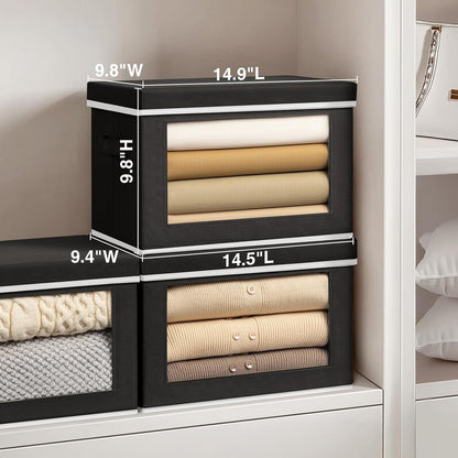 Storage Bins with Lids - Fabric Storage Boxe with Window, Collapsible Closet Organizers with Handles, Decorative Bin, Home Cubes Baskets for Clothes, Hat, Books, Dark Grey