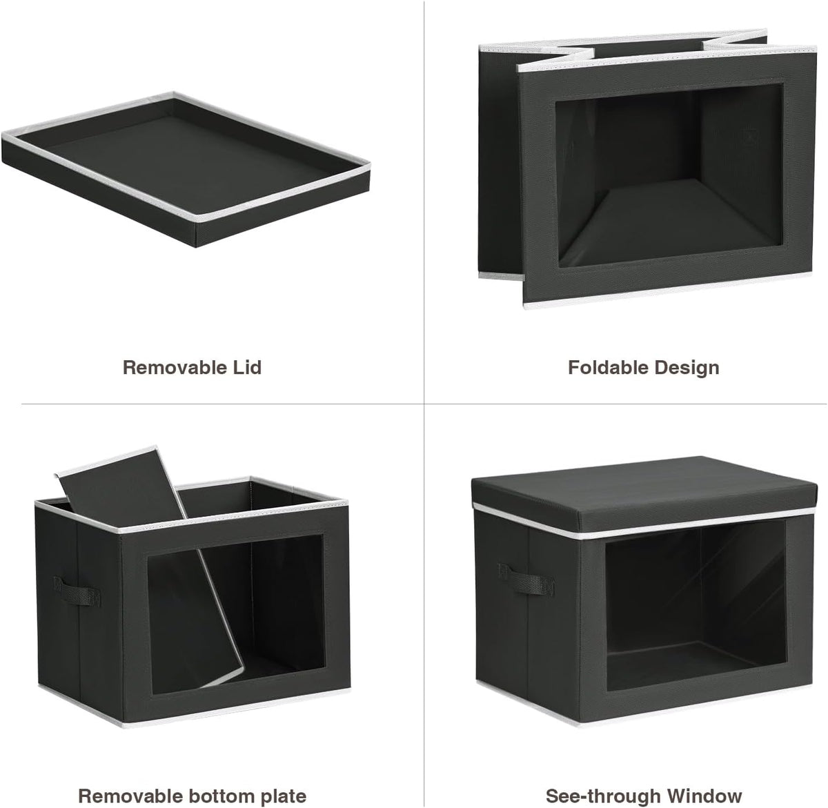 Storage Bins with Lids - Fabric Storage Boxe with Window, Collapsible Closet Organizers with Handles, Decorative Bin, Home Cubes Baskets for Clothes, Hat, Books, Dark Grey