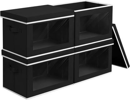 Storage Bins with Lids - Fabric Storage Boxe with Window, Collapsible Closet Organizers with Handles, Decorative Bin, Home Cubes Baskets for Clothes, Hat, Books, Dark Grey