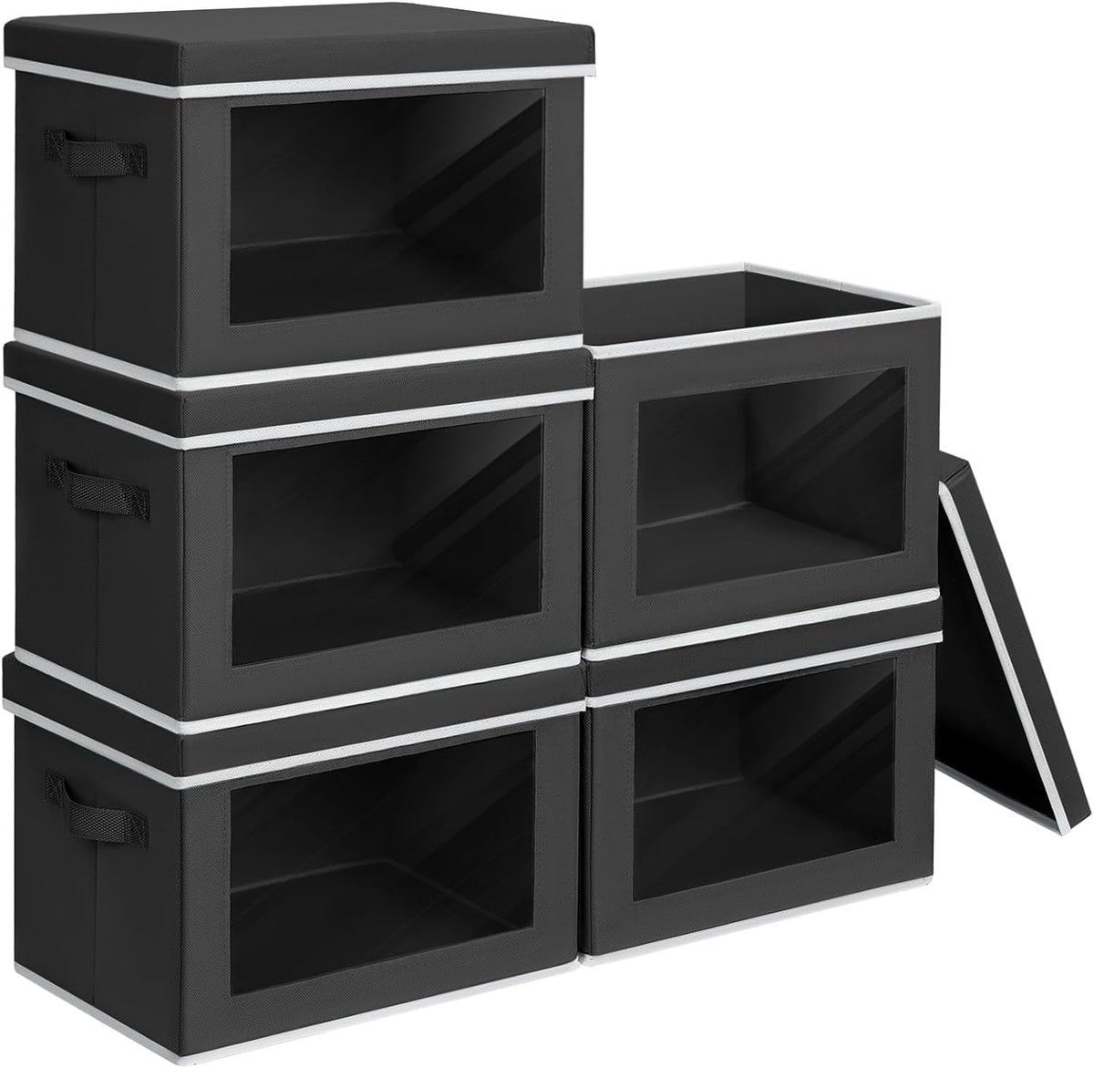 Storage Bins with Lids - Fabric Storage Boxe with Window, Collapsible Closet Organizers with Handles, Decorative Bin, Home Cubes Baskets for Clothes, Hat, Books, Dark Grey