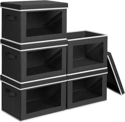 Storage Bins with Lids - Fabric Storage Boxe with Window, Collapsible Closet Organizers with Handles, Decorative Bin, Home Cubes Baskets for Clothes, Hat, Books, Dark Grey