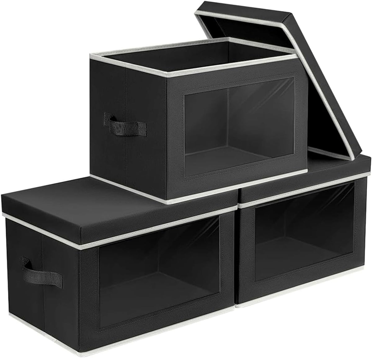 Storage Bins with Lids - Fabric Storage Boxe with Window, Collapsible Closet Organizers with Handles, Decorative Bin, Home Cubes Baskets for Clothes, Hat, Books, Dark Grey