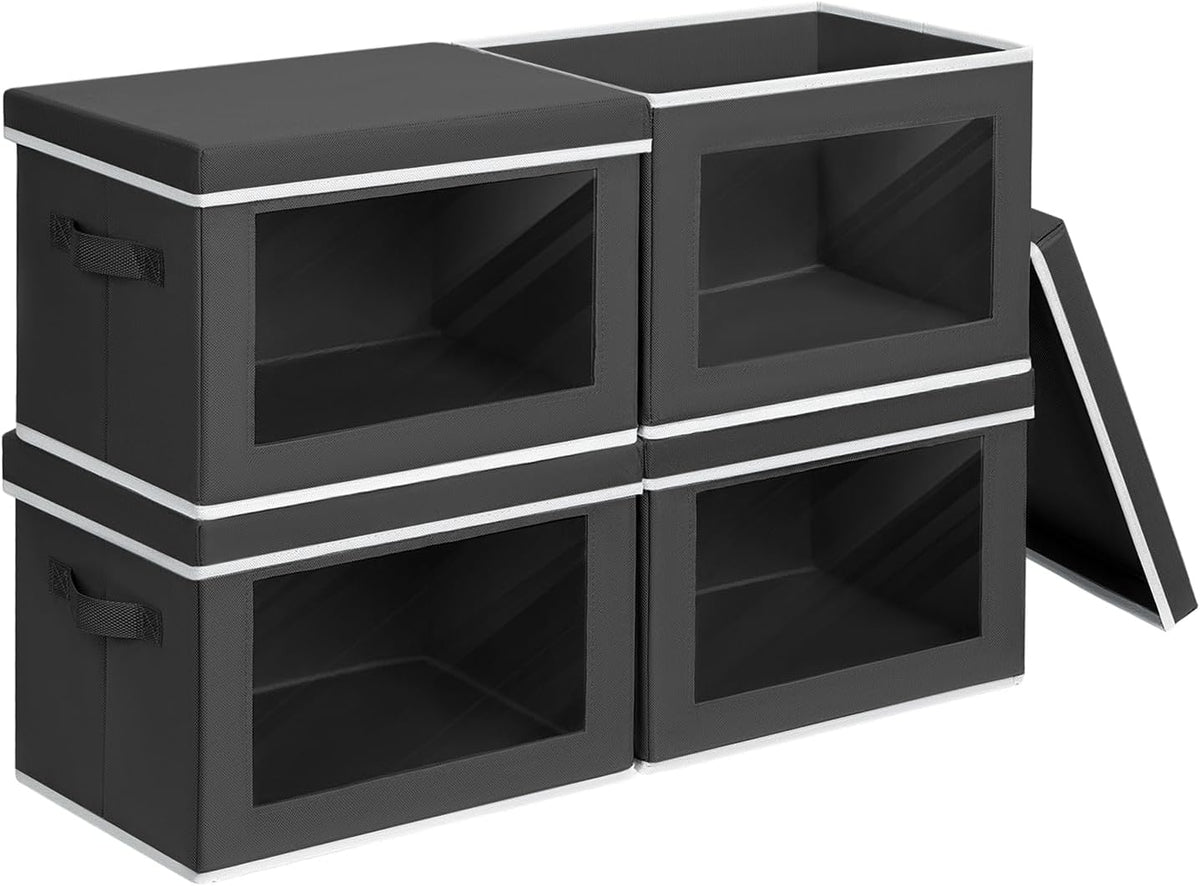 Storage Bins with Lids - Fabric Storage Boxe with Window, Collapsible Closet Organizers with Handles, Decorative Bin, Home Cubes Baskets for Clothes, Hat, Books, Dark Grey