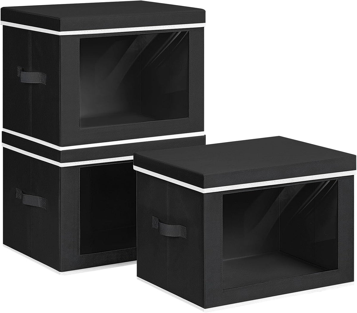 Storage Bins with Lids - Fabric Storage Boxe with Window, Collapsible Closet Organizers with Handles, Decorative Bin, Home Cubes Baskets for Clothes, Hat, Books, Dark Grey