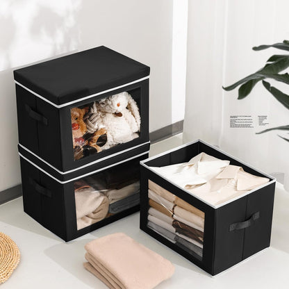 Storage Bins with Lids - Fabric Storage Boxe with Window, Collapsible Closet Organizers with Handles, Decorative Bin, Home Cubes Baskets for Clothes, Hat, Books, Dark Grey