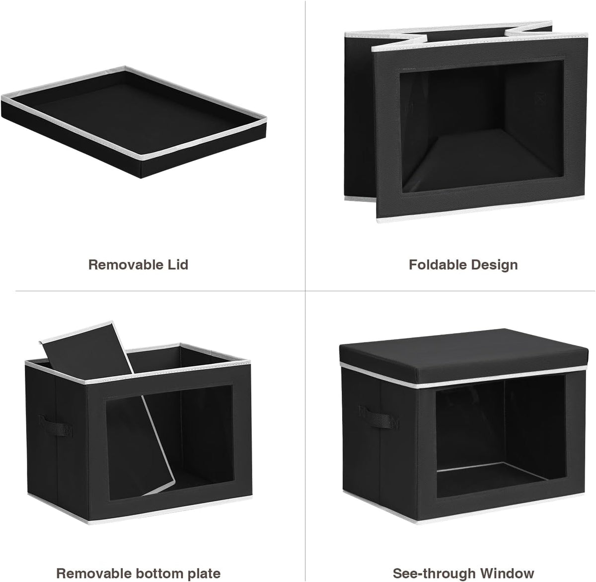 Storage Bins with Lids - Fabric Storage Boxe with Window, Collapsible Closet Organizers with Handles, Decorative Bin, Home Cubes Baskets for Clothes, Hat, Books, Dark Grey