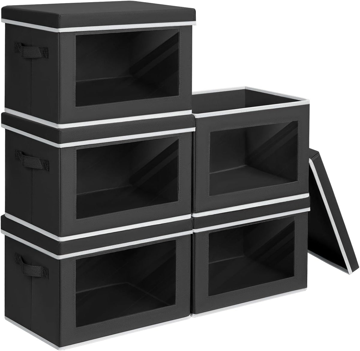 Storage Bins with Lids - Fabric Storage Boxe with Window, Collapsible Closet Organizers with Handles, Decorative Bin, Home Cubes Baskets for Clothes, Hat, Books, Dark Grey