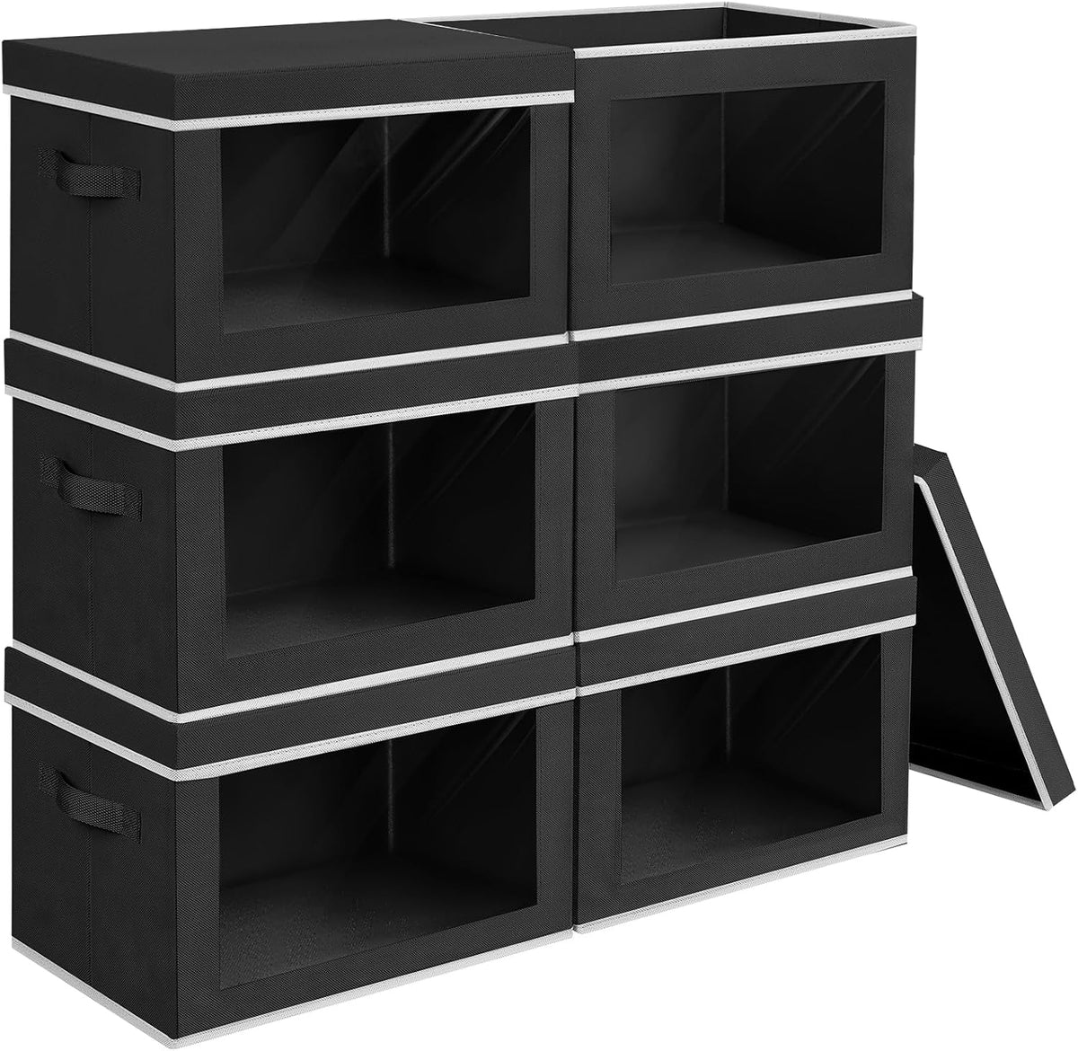 Storage Bins with Lids - Fabric Storage Boxe with Window, Collapsible Closet Organizers with Handles, Decorative Bin, Home Cubes Baskets for Clothes, Hat, Books, Dark Grey