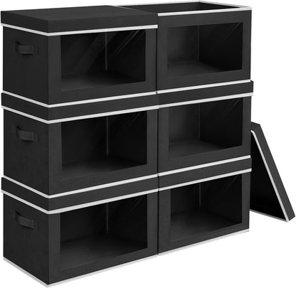 Storage Bins with Lids - Fabric Storage Boxe with Window, Collapsible Closet Organizers with Handles, Decorative Bin, Home Cubes Baskets for Clothes, Hat, Books, Dark Grey