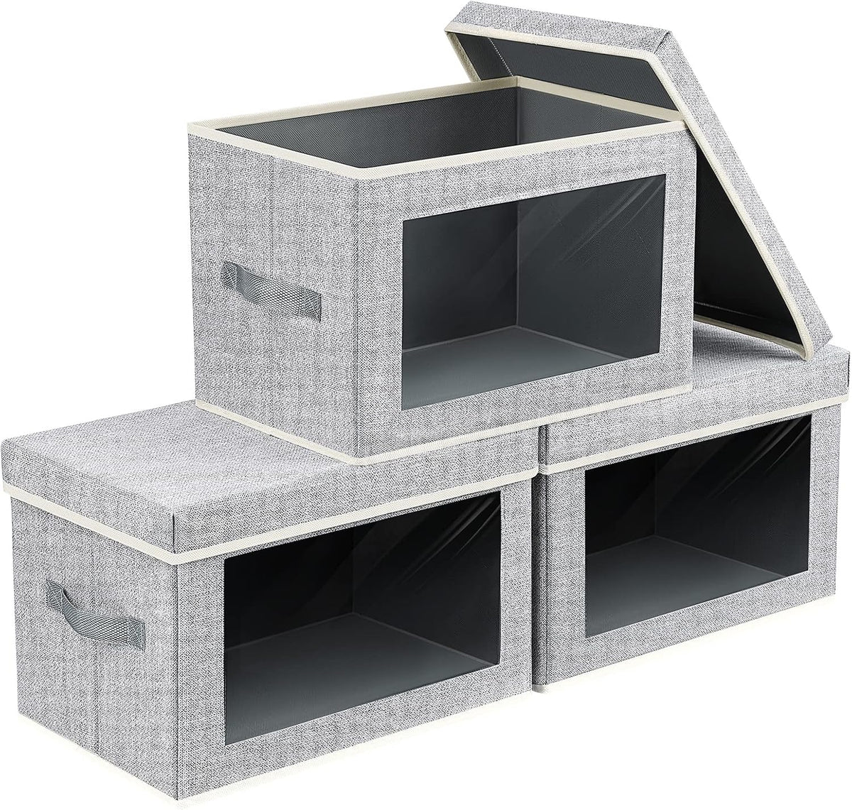 Storage Bins with Lids - Fabric Storage Boxe with Window, Collapsible Closet Organizers with Handles, Decorative Bin, Home Cubes Baskets for Clothes, Hat, Books, Dark Grey