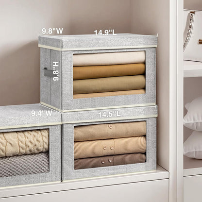 Storage Bins with Lids - Fabric Storage Boxe with Window, Collapsible Closet Organizers with Handles, Decorative Bin, Home Cubes Baskets for Clothes, Hat, Books, Dark Grey