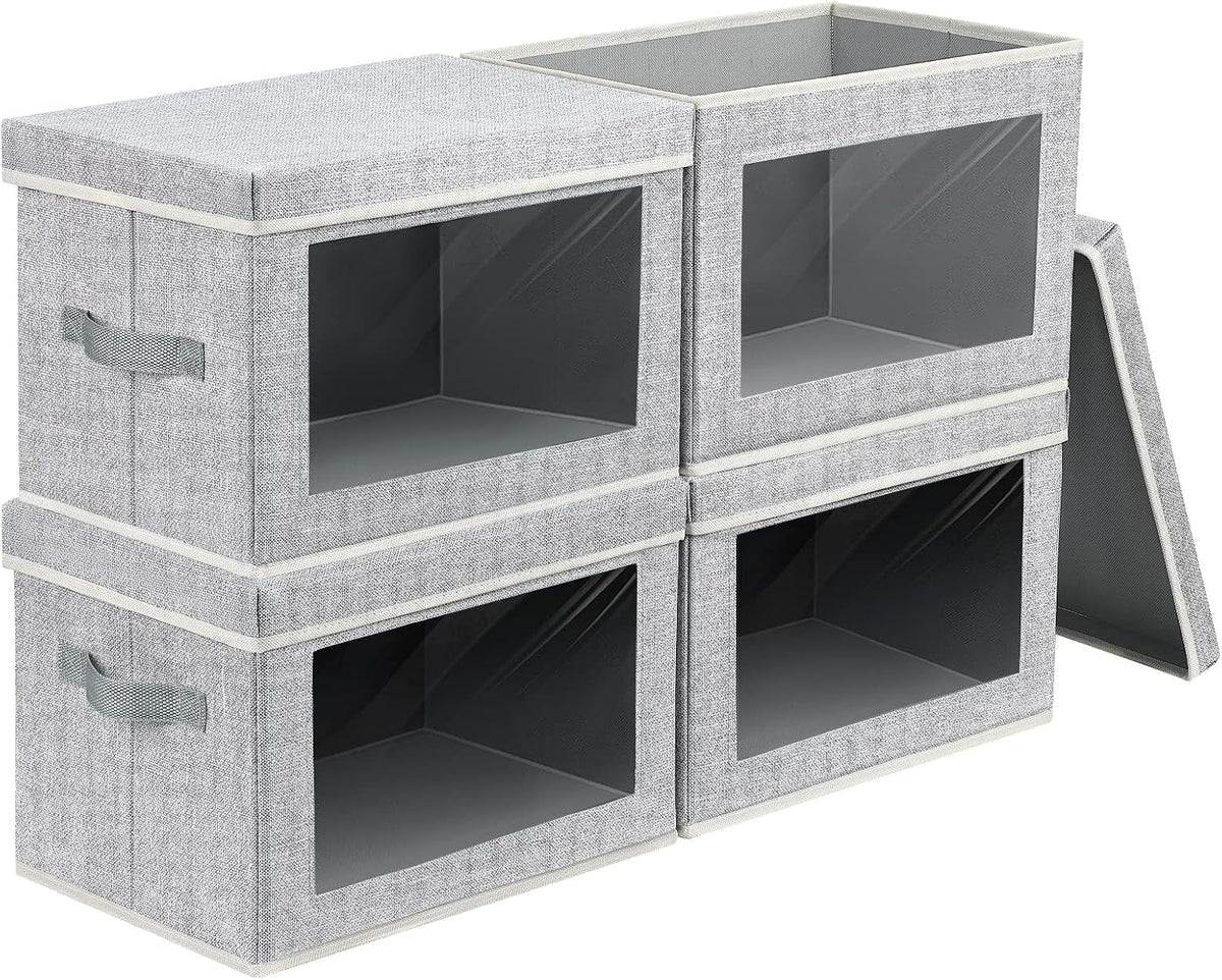 Storage Bins with Lids - Fabric Storage Boxe with Window, Collapsible Closet Organizers with Handles, Decorative Bin, Home Cubes Baskets for Clothes, Hat, Books, Dark Grey