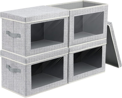 Storage Bins with Lids - Fabric Storage Boxe with Window, Collapsible Closet Organizers with Handles, Decorative Bin, Home Cubes Baskets for Clothes, Hat, Books, Dark Grey
