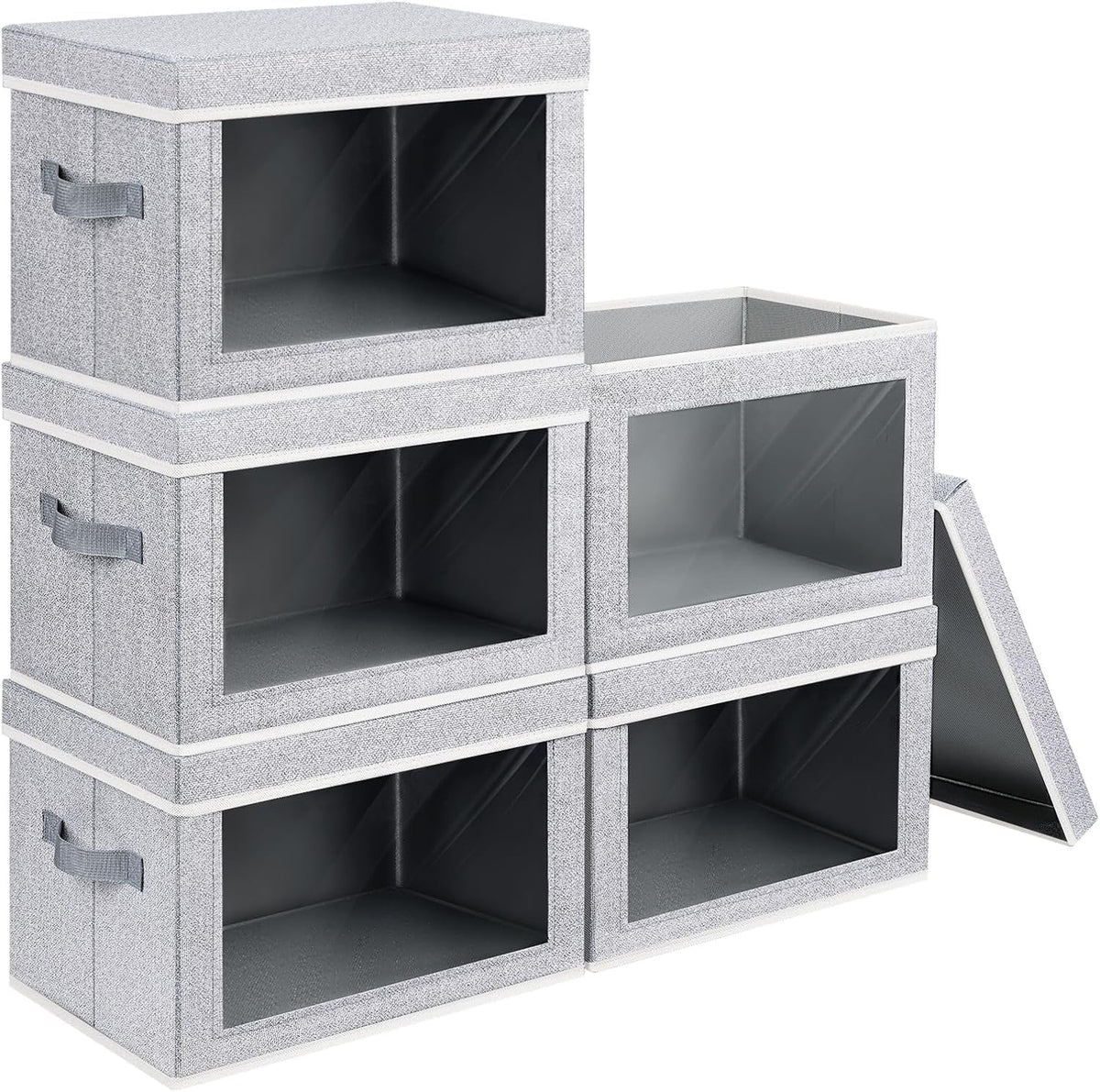 Storage Bins with Lids - Fabric Storage Boxe with Window, Collapsible Closet Organizers with Handles, Decorative Bin, Home Cubes Baskets for Clothes, Hat, Books, Dark Grey