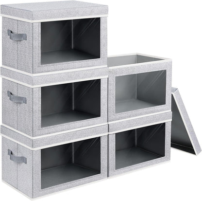 Storage Bins with Lids - Fabric Storage Boxe with Window, Collapsible Closet Organizers with Handles, Decorative Bin, Home Cubes Baskets for Clothes, Hat, Books, Dark Grey