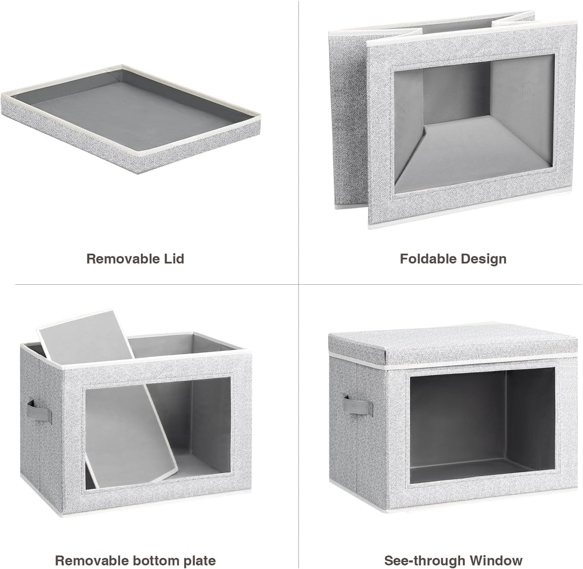 Storage Bins with Lids - Fabric Storage Boxe with Window, Collapsible Closet Organizers with Handles, Decorative Bin, Home Cubes Baskets for Clothes, Hat, Books, Dark Grey