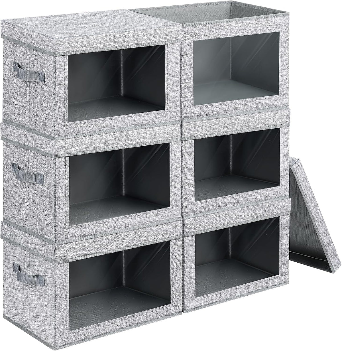 Storage Bins with Lids - Fabric Storage Boxe with Window, Collapsible Closet Organizers with Handles, Decorative Bin, Home Cubes Baskets for Clothes, Hat, Books, Dark Grey