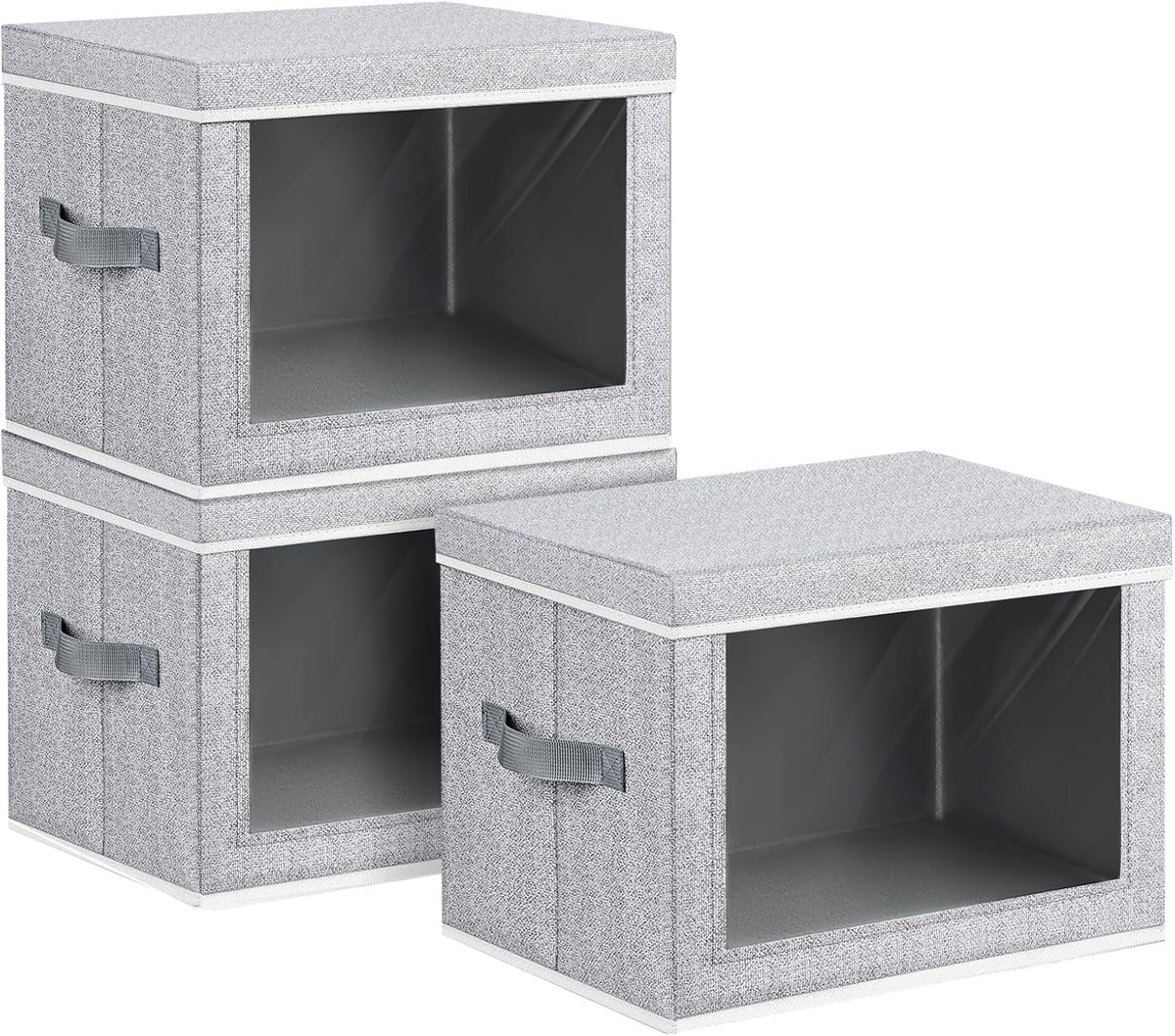 Storage Bins with Lids - Fabric Storage Boxe with Window, Collapsible Closet Organizers with Handles, Decorative Bin, Home Cubes Baskets for Clothes, Hat, Books, Dark Grey