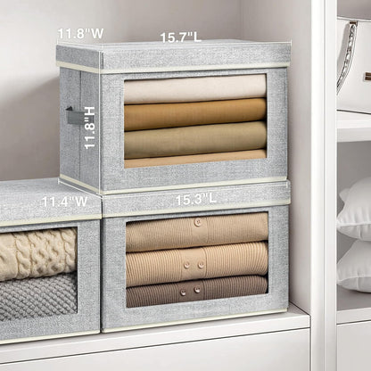 Storage Bins with Lids - Fabric Storage Boxe with Window, Collapsible Closet Organizers with Handles, Decorative Bin, Home Cubes Baskets for Clothes, Hat, Books, Dark Grey