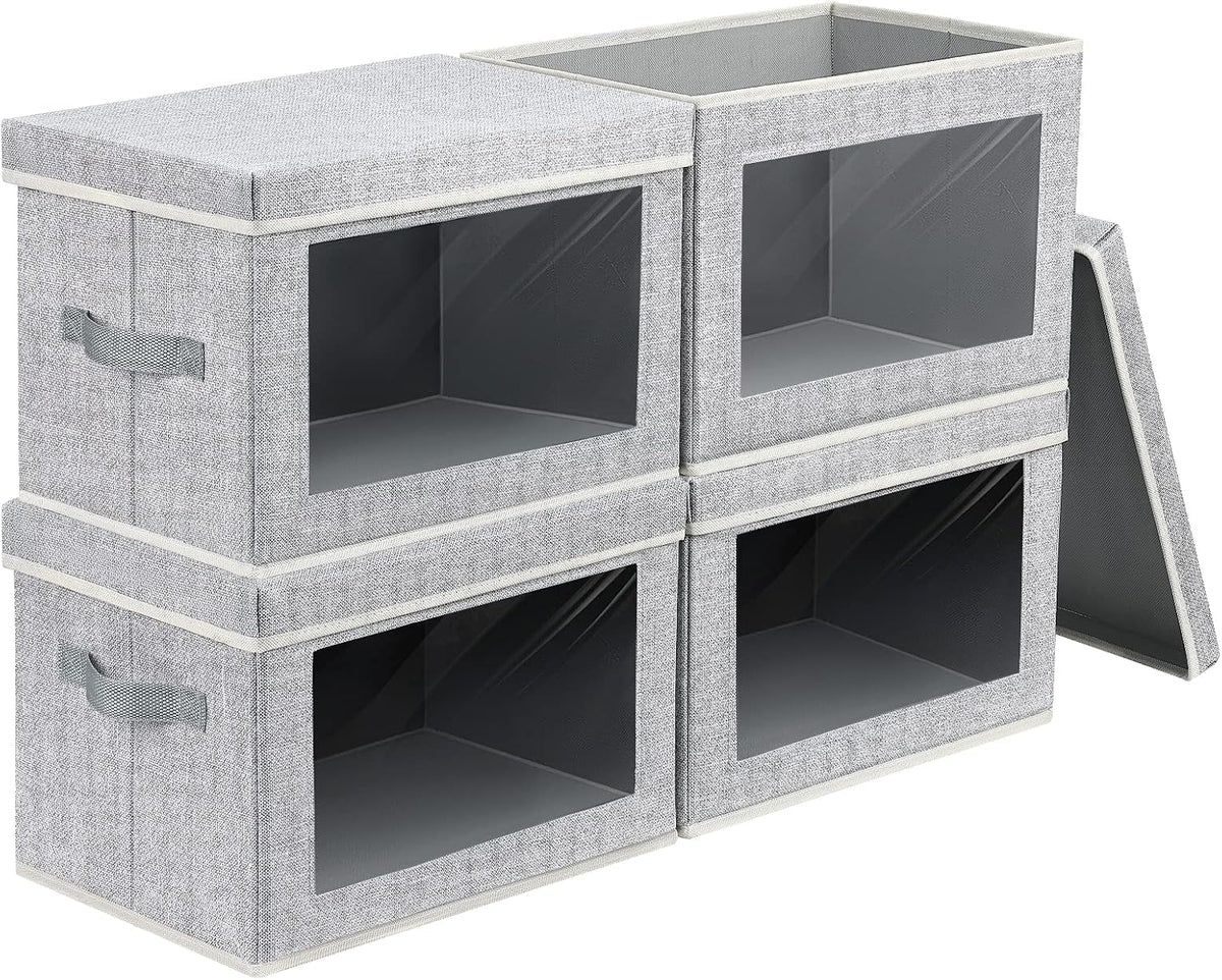 Storage Bins with Lids - Fabric Storage Boxe with Window, Collapsible Closet Organizers with Handles, Decorative Bin, Home Cubes Baskets for Clothes, Hat, Books, Dark Grey