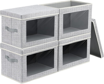 Storage Bins with Lids - Fabric Storage Boxe with Window, Collapsible Closet Organizers with Handles, Decorative Bin, Home Cubes Baskets for Clothes, Hat, Books, Dark Grey