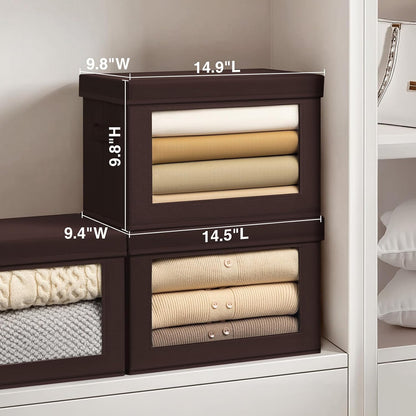 Storage Bins with Lids - Fabric Storage Boxe with Window, Collapsible Closet Organizers with Handles, Decorative Bin, Home Cubes Baskets for Clothes, Hat, Books, Dark Grey