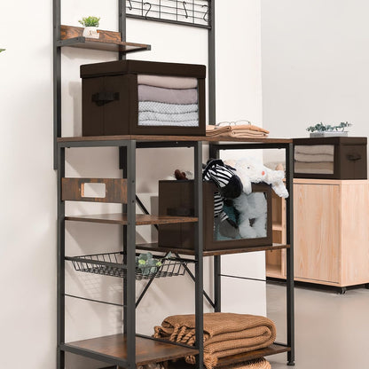 Storage Bins with Lids - Fabric Storage Boxe with Window, Collapsible Closet Organizers with Handles, Decorative Bin, Home Cubes Baskets for Clothes, Hat, Books, Dark Grey