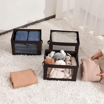 Storage Bins with Lids - Fabric Storage Boxe with Window, Collapsible Closet Organizers with Handles, Decorative Bin, Home Cubes Baskets for Clothes, Hat, Books, Dark Grey