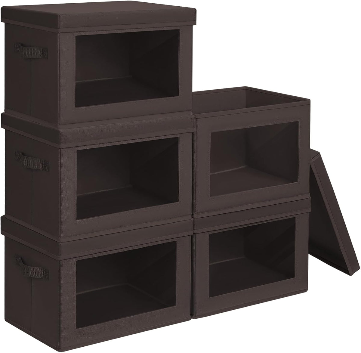 Storage Bins with Lids - Fabric Storage Boxe with Window, Collapsible Closet Organizers with Handles, Decorative Bin, Home Cubes Baskets for Clothes, Hat, Books, Dark Grey