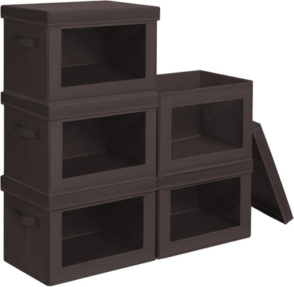 Storage Bins with Lids - Fabric Storage Boxe with Window, Collapsible Closet Organizers with Handles, Decorative Bin, Home Cubes Baskets for Clothes, Hat, Books, Dark Grey