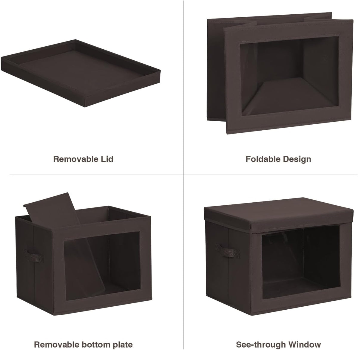 Storage Bins with Lids - Fabric Storage Boxe with Window, Collapsible Closet Organizers with Handles, Decorative Bin, Home Cubes Baskets for Clothes, Hat, Books, Dark Grey