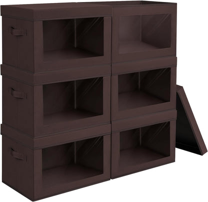 Storage Bins with Lids - Fabric Storage Boxe with Window, Collapsible Closet Organizers with Handles, Decorative Bin, Home Cubes Baskets for Clothes, Hat, Books, Dark Grey