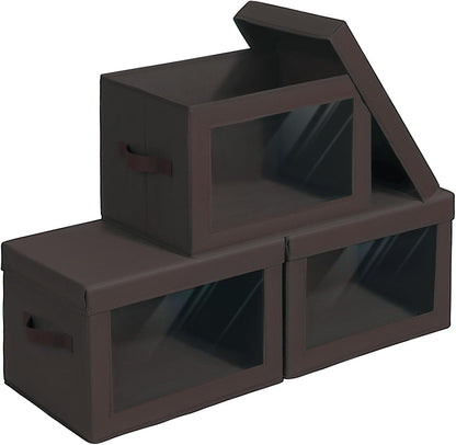 Storage Bins with Lids - Fabric Storage Boxe with Window, Collapsible Closet Organizers with Handles, Decorative Bin, Home Cubes Baskets for Clothes, Hat, Books, Dark Grey