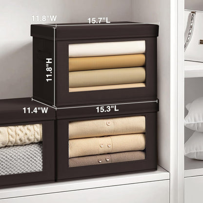 Storage Bins with Lids - Fabric Storage Boxe with Window, Collapsible Closet Organizers with Handles, Decorative Bin, Home Cubes Baskets for Clothes, Hat, Books, Dark Grey