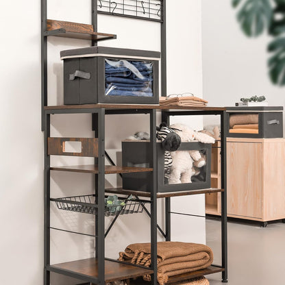 Storage Bins with Lids - Fabric Storage Boxe with Window, Collapsible Closet Organizers with Handles, Decorative Bin, Home Cubes Baskets for Clothes, Hat, Books, Dark Grey