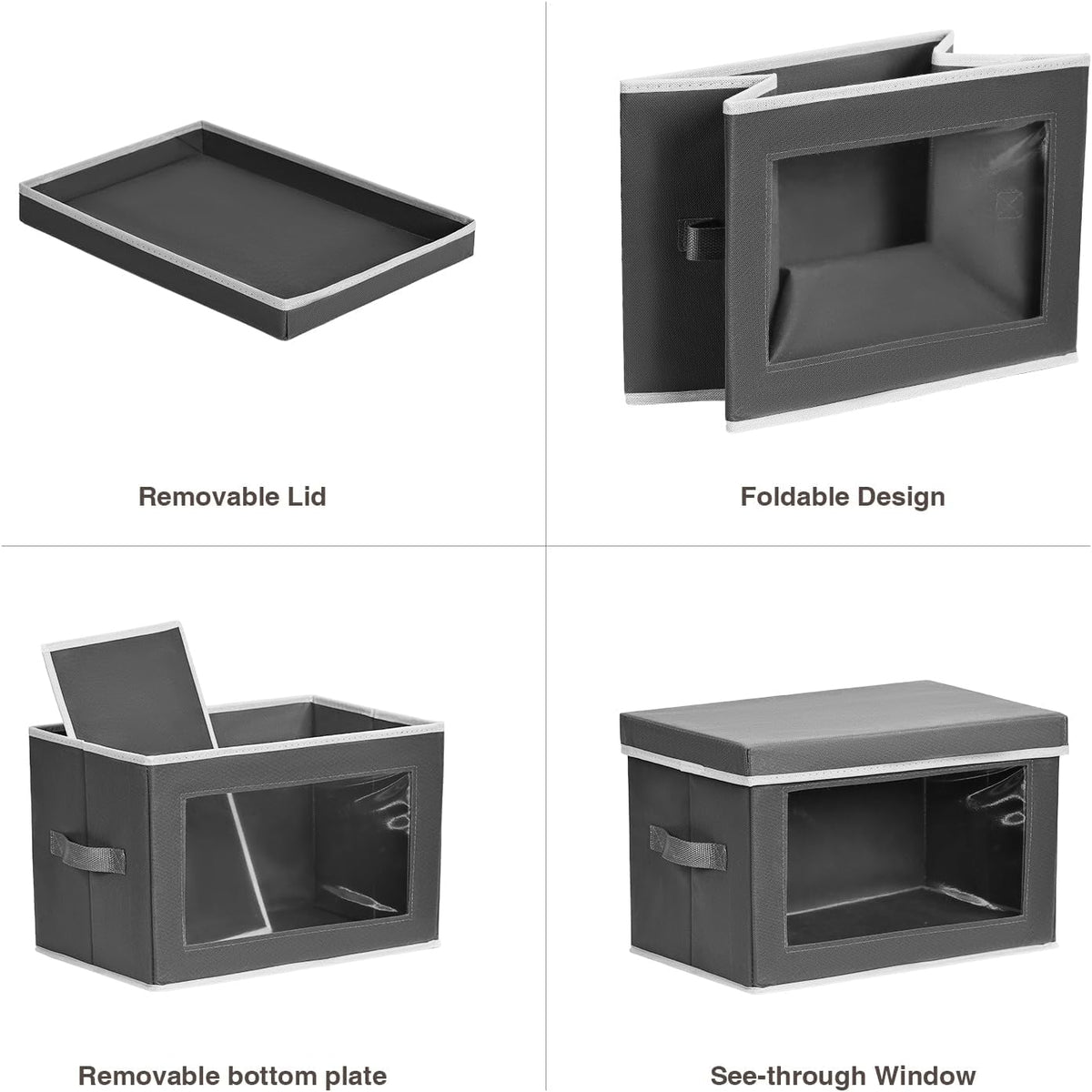 Storage Bins with Lids - Fabric Storage Boxe with Window, Collapsible Closet Organizers with Handles, Decorative Bin, Home Cubes Baskets for Clothes, Hat, Books, Dark Grey