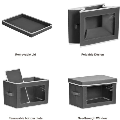 Storage Bins with Lids - Fabric Storage Boxe with Window, Collapsible Closet Organizers with Handles, Decorative Bin, Home Cubes Baskets for Clothes, Hat, Books, Dark Grey