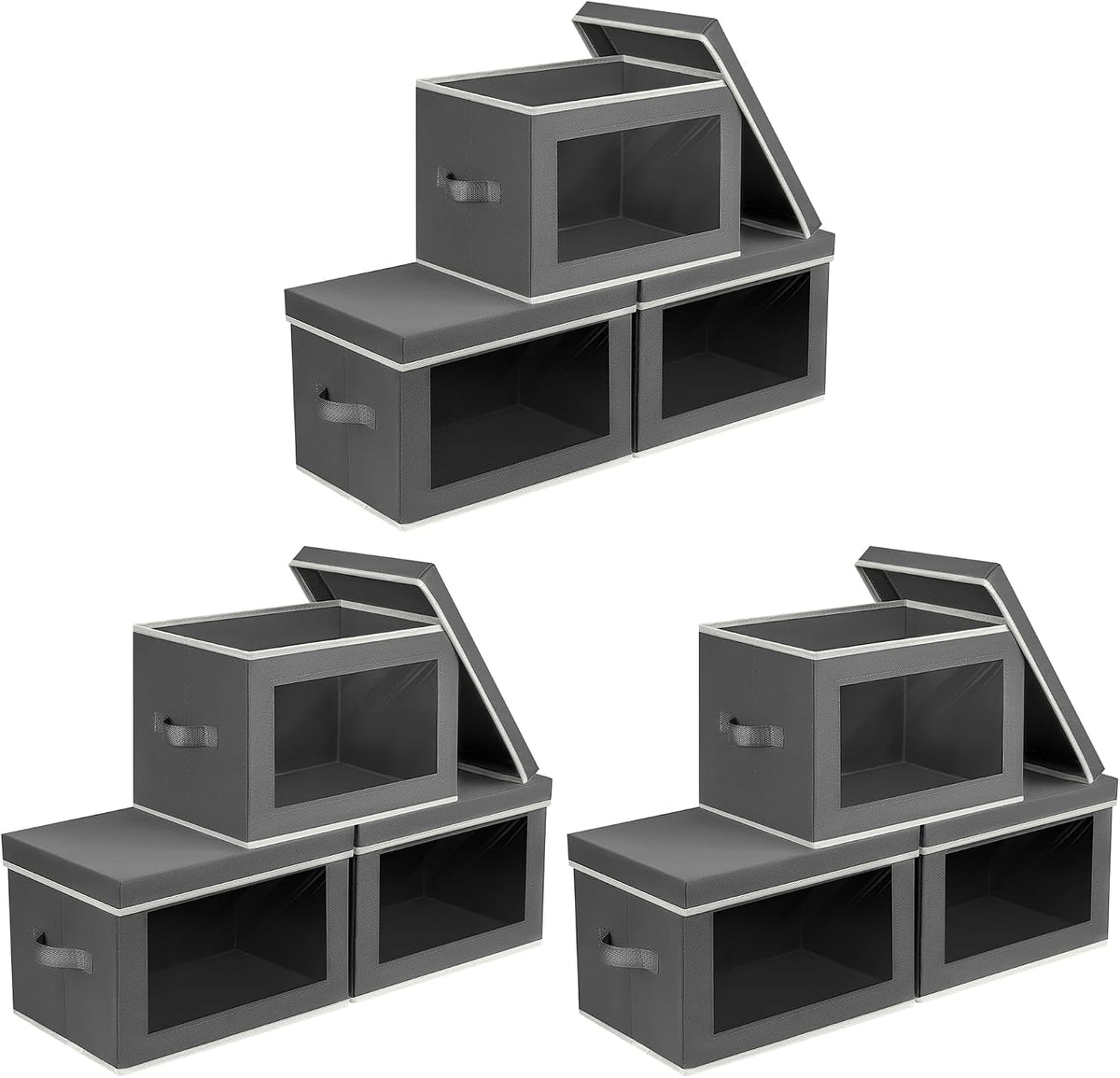 Storage Bins with Lids - Fabric Storage Boxe with Window, Collapsible Closet Organizers with Handles, Decorative Bin, Home Cubes Baskets for Clothes, Hat, Books, Dark Grey