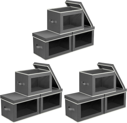 Storage Bins with Lids - Fabric Storage Boxe with Window, Collapsible Closet Organizers with Handles, Decorative Bin, Home Cubes Baskets for Clothes, Hat, Books, Dark Grey