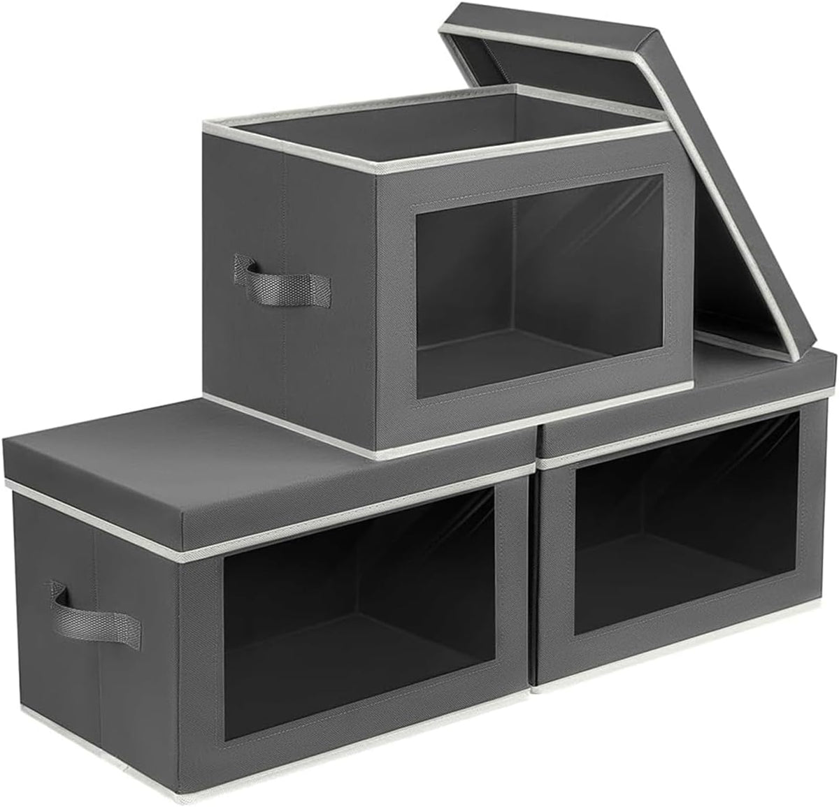 Storage Bins with Lids - Fabric Storage Boxe with Window, Collapsible Closet Organizers with Handles, Decorative Bin, Home Cubes Baskets for Clothes, Hat, Books, Dark Grey
