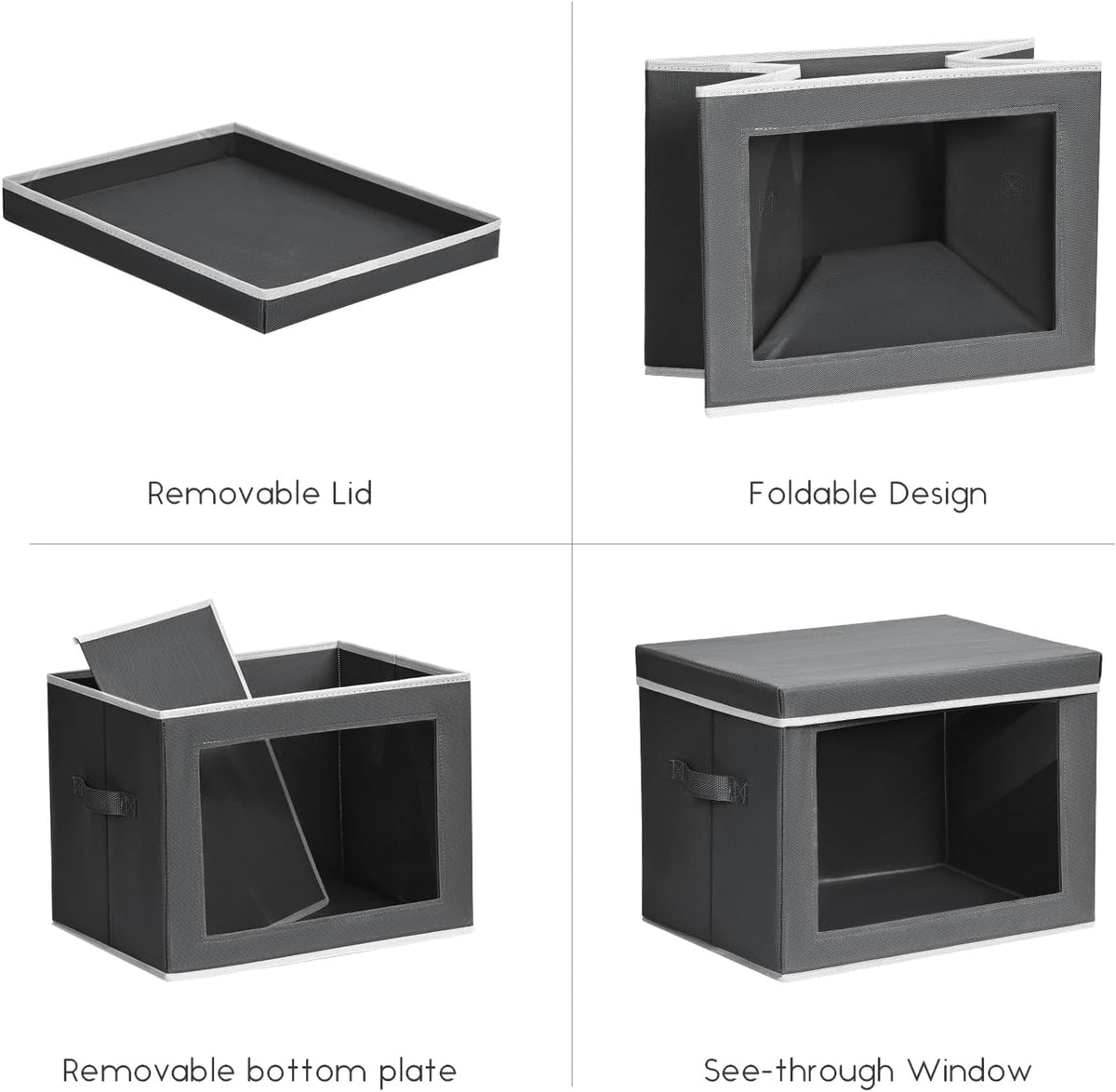 Storage Bins with Lids - Fabric Storage Boxe with Window, Collapsible Closet Organizers with Handles, Decorative Bin, Home Cubes Baskets for Clothes, Hat, Books, Dark Grey