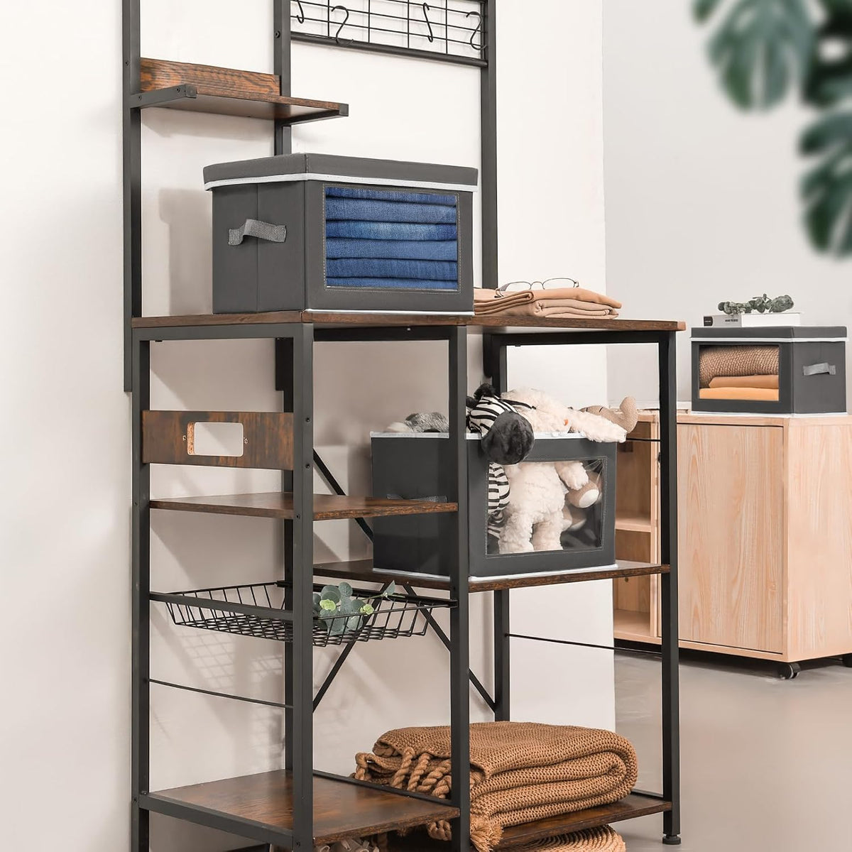 Storage Bins with Lids - Fabric Storage Boxe with Window, Collapsible Closet Organizers with Handles, Decorative Bin, Home Cubes Baskets for Clothes, Hat, Books, Dark Grey