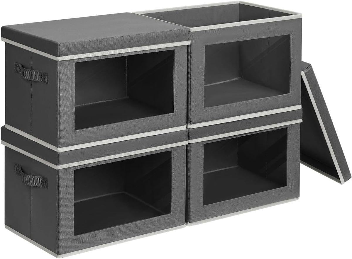 Storage Bins with Lids - Fabric Storage Boxe with Window, Collapsible Closet Organizers with Handles, Decorative Bin, Home Cubes Baskets for Clothes, Hat, Books, Dark Grey